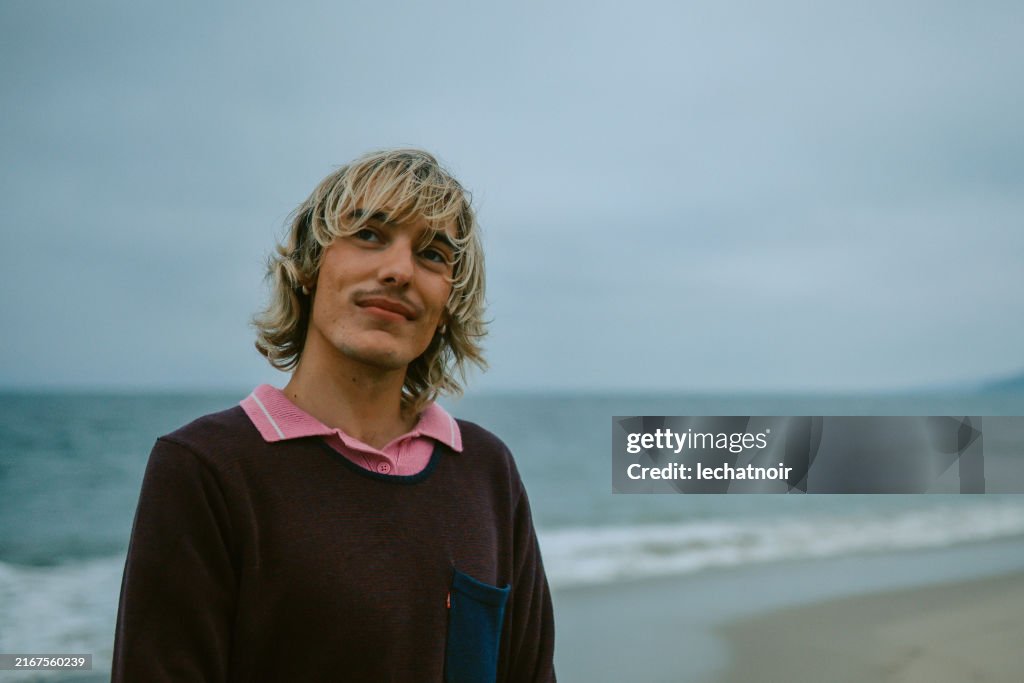Portrait of a young man at the beach near Santa Monica, California