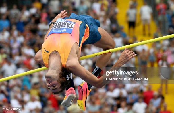 Italy's Gianmarco Tamberi competes during the men's high jump event of the Silesia Diamond League athletics meeting in Chorzow, Poland, on August 25,...