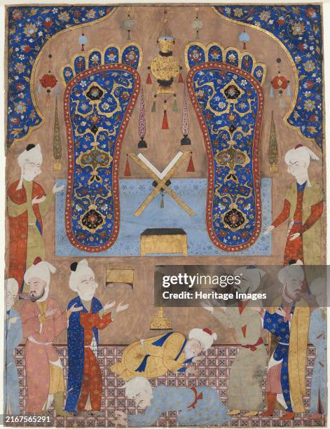 Scene in a mosque. From "Falnama" by Shah Tahmasp I., circa 1550-1560. Found in the Collection of the Musée d'art et d'histoire, Genf. Creator:...