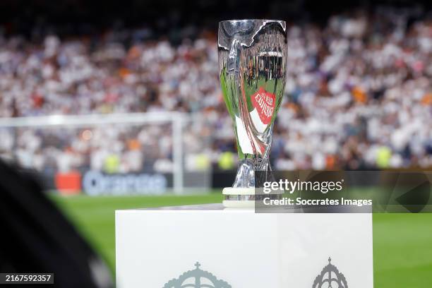 Super Cup trophy during the LaLiga EA Sports match between Real Madrid v Real Valladolid at the Estadio Santiago Bernabeu on August 25, 2024 in...