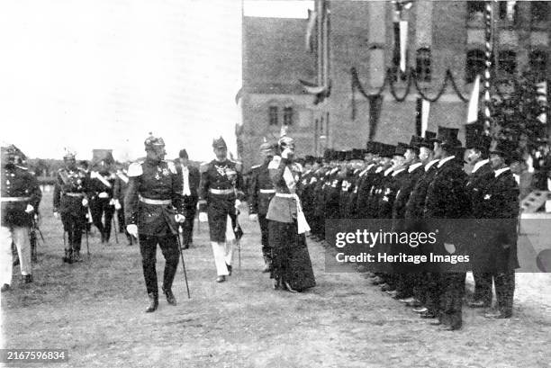 Queen Victoria of Sweden visiting her regiment, the Fusiliers , at Stettin, 1909. From "Illustrated London News", 1909. Creator: Topical Press Agency.