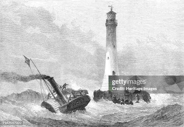 Completion of the Wolf-Rock Lighthouse: putting the keepers on the Rock, 1870. Rough seas off the Isles of Scilly. On Christmas Day, '...Mr....