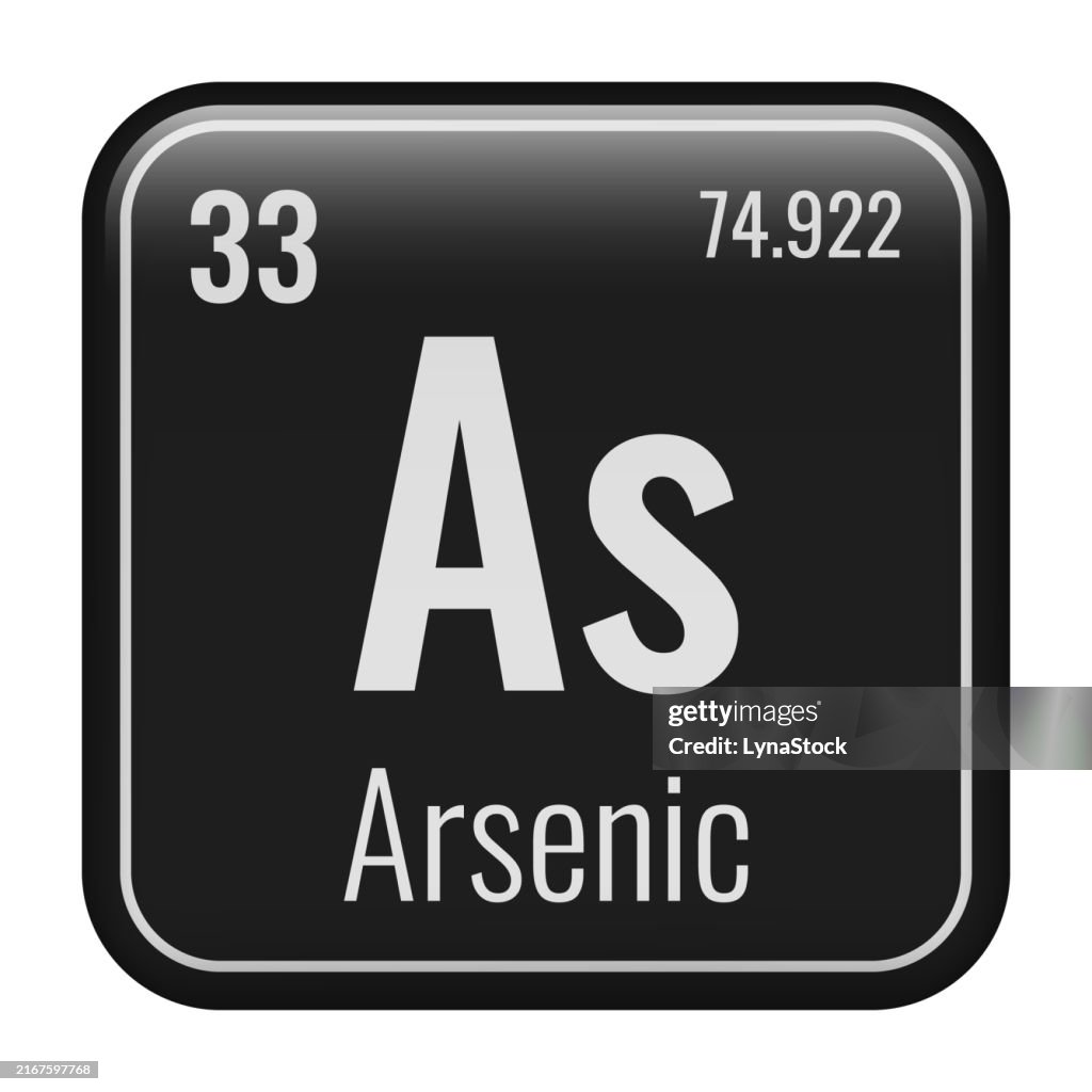Arsenic symbol. Chemical element of the periodic table. Vector illustration isolated on white background. Glass sign.