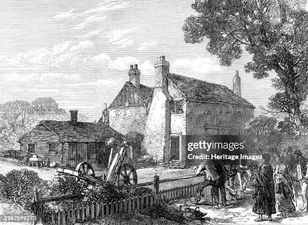 House of the family murdered at Denham, near Uxbridge, 1870. View of '...a cottage, with a small workshop or smithy, a prettily laid-out...