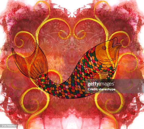 carp on fire - fibonacci shell stock illustrations
