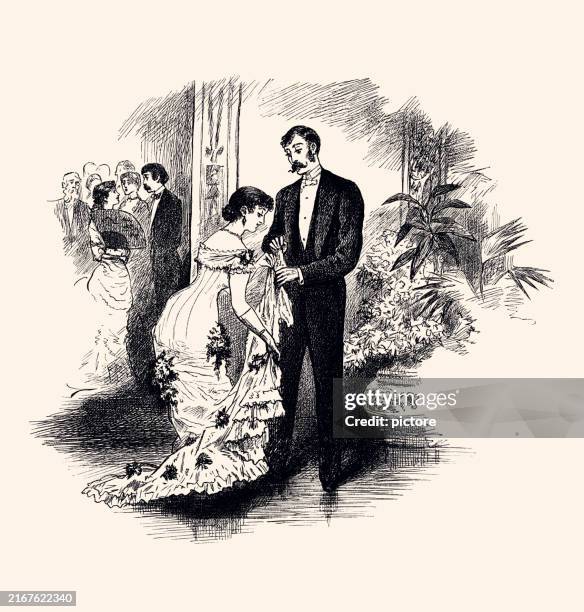 lovely couple in 1879 (xxxl) - flower arrangement stock illustrations