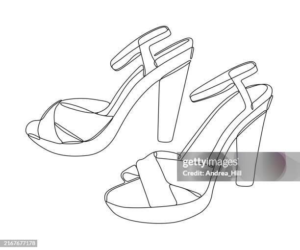 high heel sandals single line drawing with editable stroke - sandal stock illustrations