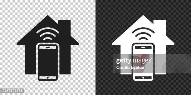 smart home with smartphone. icon for design on blank background - checking phone outside stock illustrations