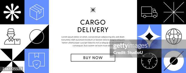 cargo delivery web banner design - warehouse background stock illustrations