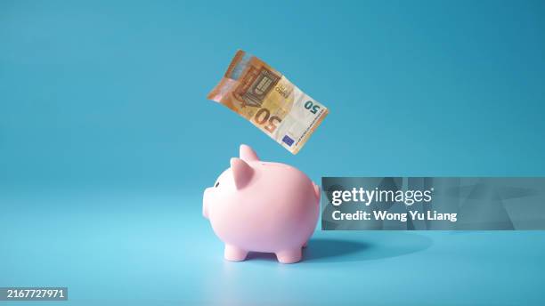 euro and piggy bank - spaarpot financieel item stockfoto's en -beelden