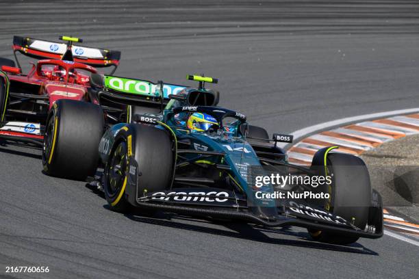 Fernando Alonso of Spain drives the Aston Martin AMR23 Mercedes on track during the race round 15, F1 Grand Prix of the Netherlands at Circuit...