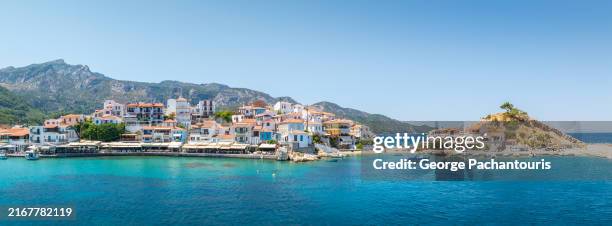 panorama of kokkari on samos island, greece - townscape stock pictures, royalty-free photos & images