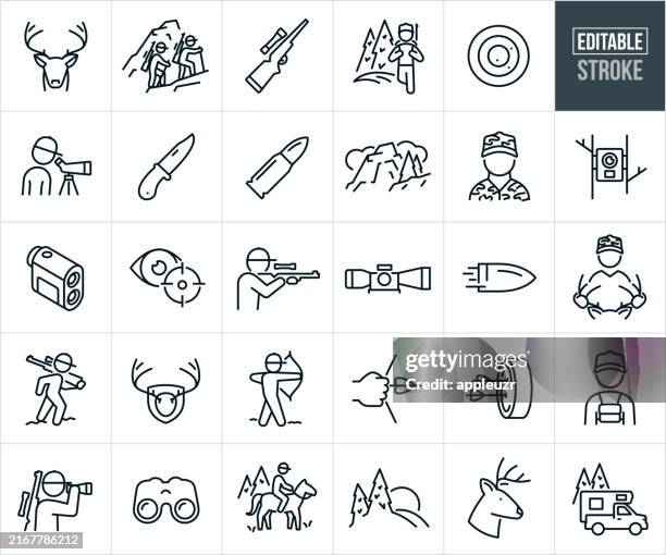 deer hunting thin line icons - editable stroke - white tailed deer stock illustrations