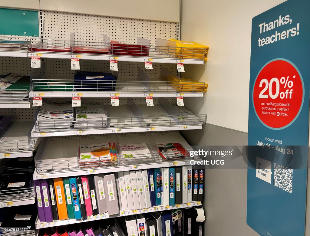 Thank You Teachers sign offering 20% off school supplies, discount QR code at Target Store, Queens, New York