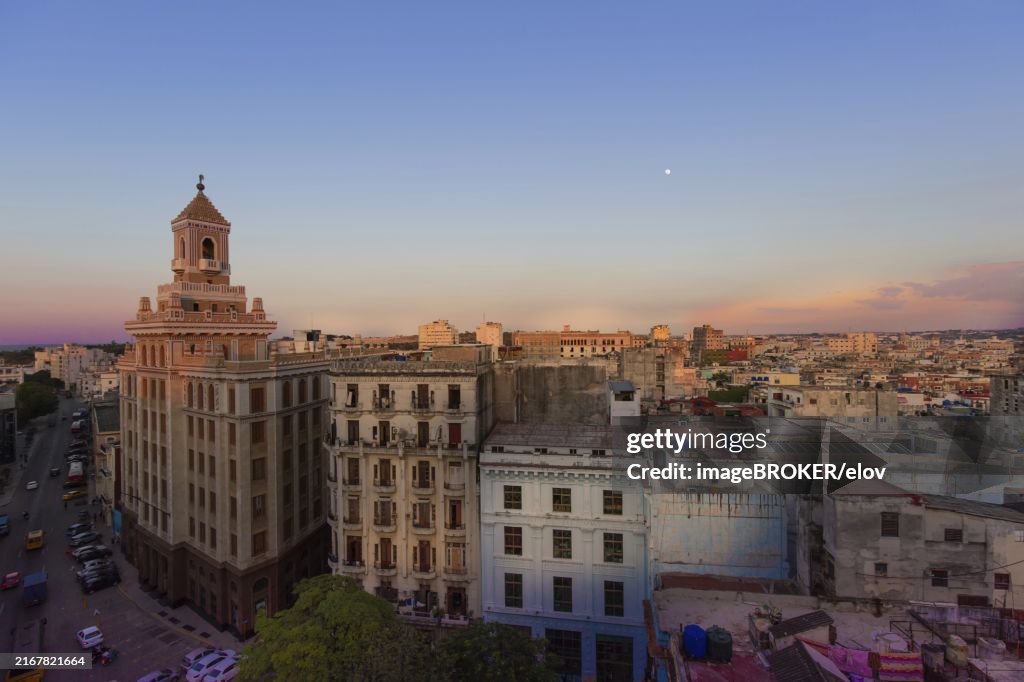 Panoramic view of an Old Havana and colorful Old Havana streets in historic city center (Havana Vieja) near Paseo El Prado and Capitolio