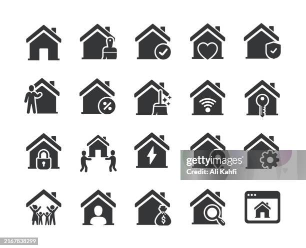home glyph solid icons. containing house, smart home, building, renovation solid icons collection. vector illustration. for website design, logo, app, template, ui, etc. - empty warehouse stock illustrations