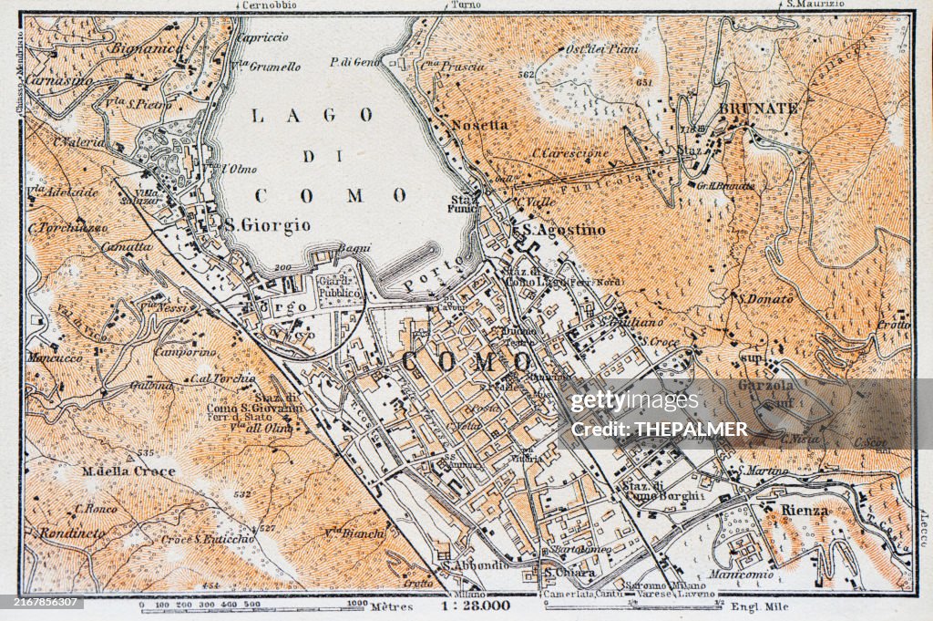 Map of Como Lake , Italy - 1893
