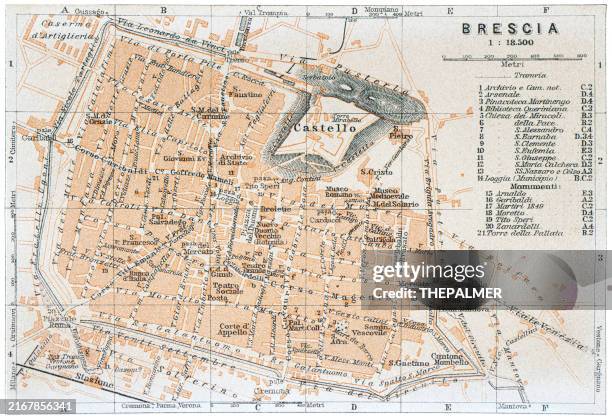 karte von brescia, einer stadt in der norditalienischen region lombardei, italien - 1893 - brescia stock-grafiken, -clipart, -cartoons und -symbole