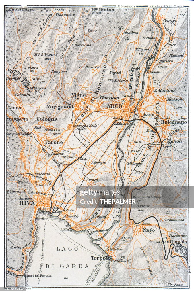 Map of Lake Garda, Italy - 1893