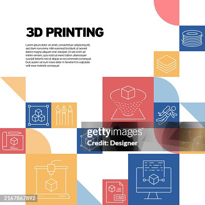 3D Printing and Modeling Related Vector Illustration. 3D Printer, Filament, Innovation, Prototype, Industry, Material, Manufacturing. 3D Printing and Modeling Related Vector Illustration. 3D Printer, Filament, Innovation, Prototype, Industry, Material, Manufacturing.