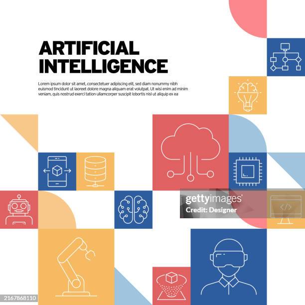 artificial intelligence related vector illustration. technology, futuristic, data, robot, connection, innovation, machine learning. - cad computer stock illustrations