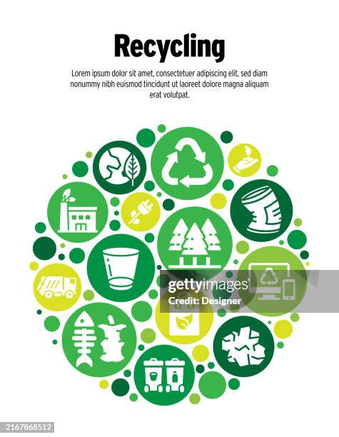 recycling related vector illustration. garbage, compost, zero waste, paper, plastic, electronic waste, ecology - biodegradable stock illustrations