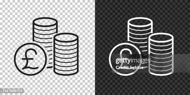 pound coins stacks. icon for design on blank background - coin pile stock illustrations