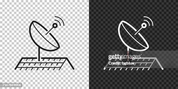 satellite dish on roof. icon for design on blank background - rooftop tv antenna stock illustrations