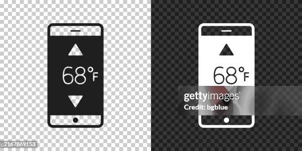 smartphone with heating control. icon for design on blank background - interactive-tool-icons stock illustrations