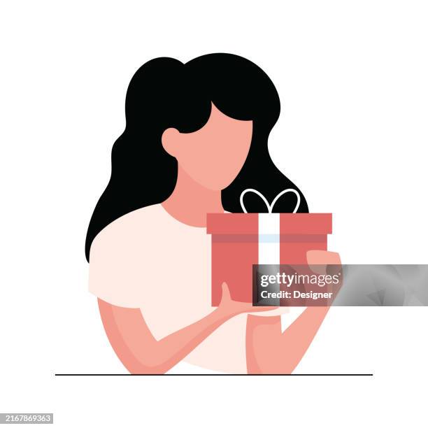 birthday present concept vector illustration - holding package stock illustrations