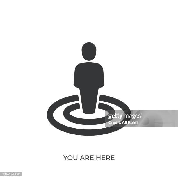 you are here glyph solid icon. solid icon that can be applied anywhere, simple, pixel perfect and modern style - position stock illustrations