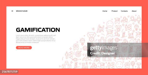 gamification related line style banner design for web page, headline, brochure, annual report and book cover - gamification stock illustrations