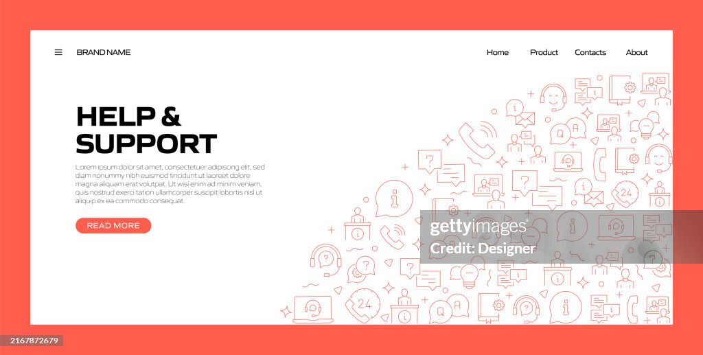 Help And Support Related Line Style Banner Design For Web Page Headline ...