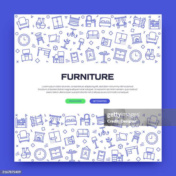 furniture related line style banner design for web page, headline, brochure, annual report and book cover - bedroom side table stock illustrations