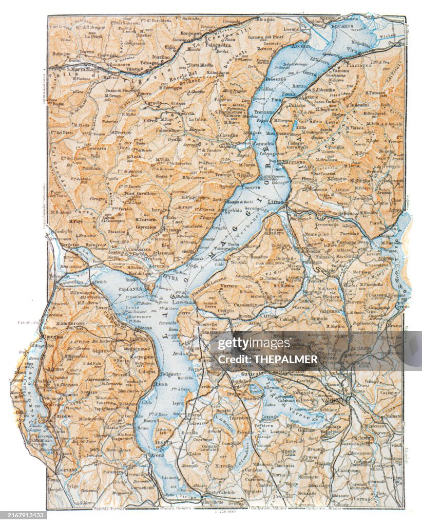 Map of Lake Maggiore, Italy - 1893