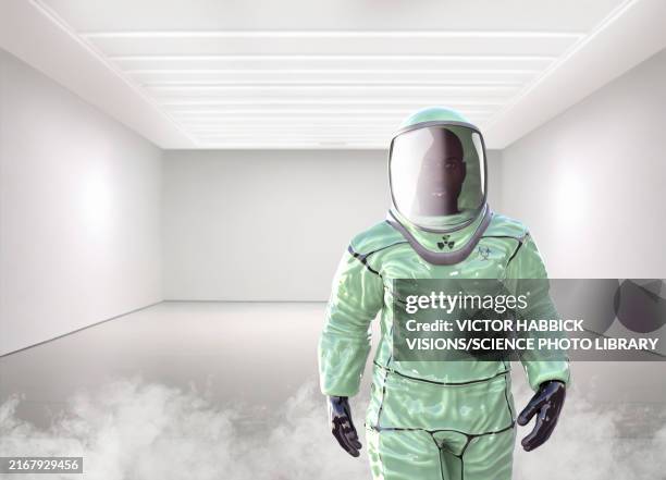 man wearing protective suit, illustration - white suit stock illustrations