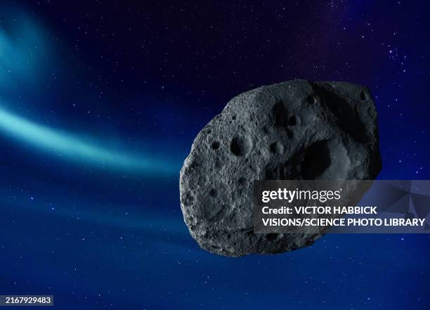 asteroid in deep space, illustration - asteroid stock illustrations