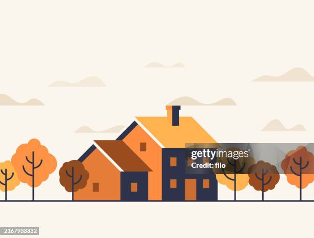 herbst herbst haus community hintergrund - wohnhaus stock-grafiken, -clipart, -cartoons und -symbole