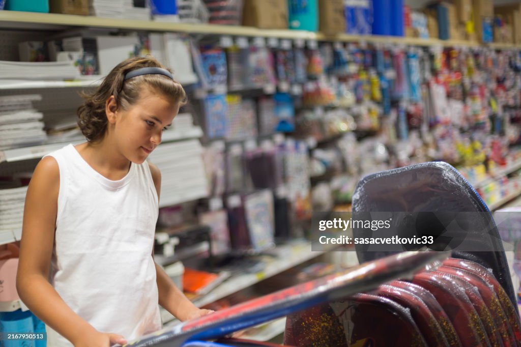 お店でサーフボードを選ぶ可愛い男の子