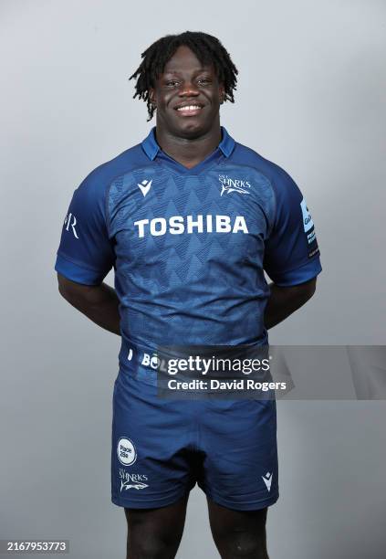 Asher Opoku-Fordjour of Sale Sharks poses for a portrait during the squad photocall for the 2024-2025 Gallagher Premiership Rugby season at Salford...