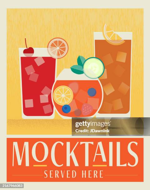 retro mocktails served here with drinks with fruit garnish poster design template with typography - cocktail menu stock illustrations