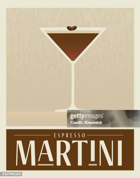 retro espresso martini mit kaffeebohnen poster design vorlage mit typografie - espresso stock-grafiken, -clipart, -cartoons und -symbole
