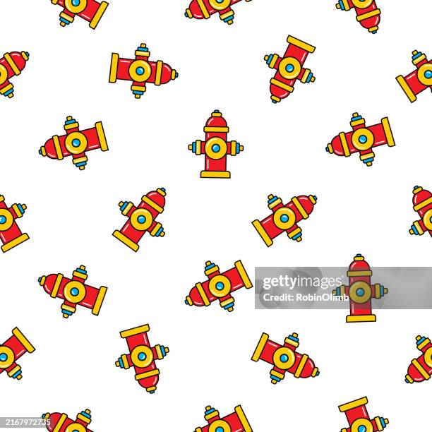 cute fire hydrants seamless pattern - fire hydrant stock illustrations