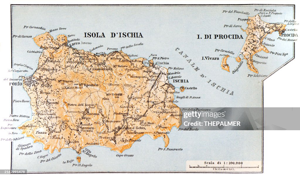 Map of the island of Ischia, Italy - 1893