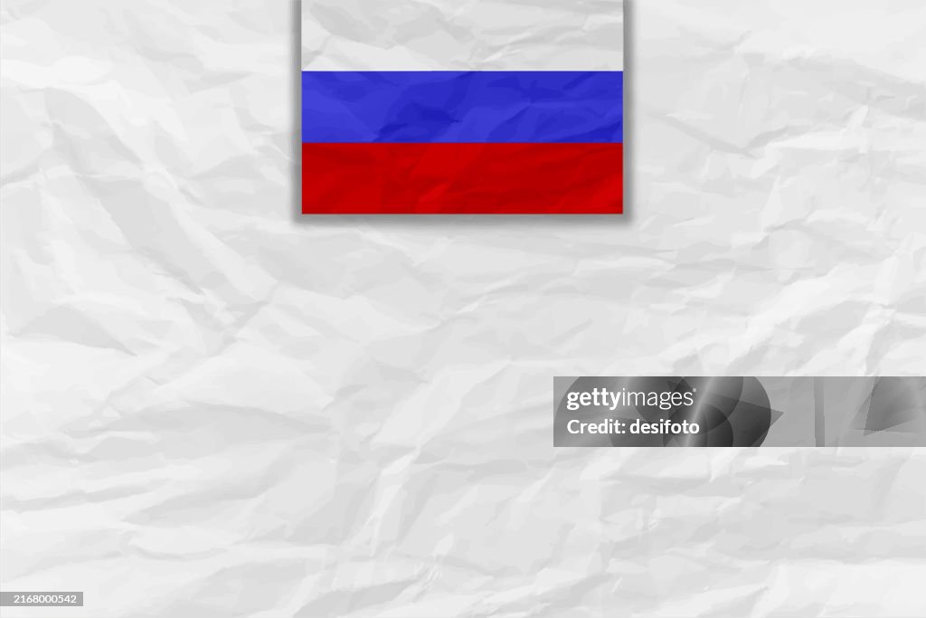 Fundo de papel amassado branco texturizado texturizado vazio - Um vetor horizontal com etiqueta ou etiqueta da Rússia ou bandeira russa com listras vermelhas, azuis e brancas
