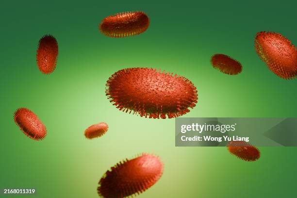 monkeypox virus particles, illustration - biochip equipo de laboratorio fotografías e imágenes de stock