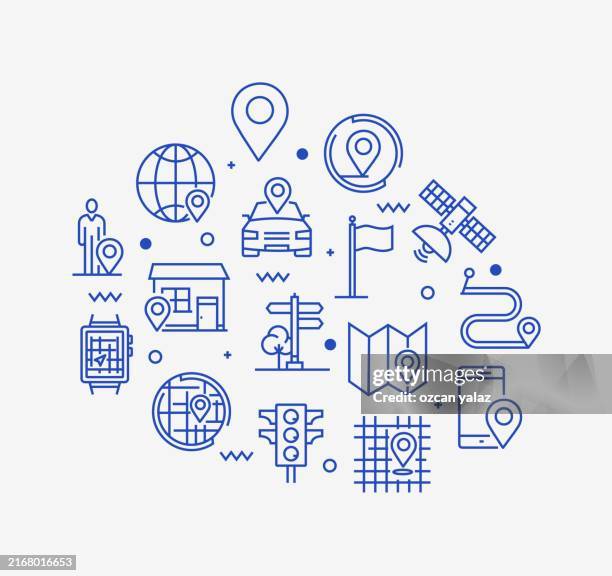map and navigation thin line vector design. the design is editable and the color can be changed. vector set of creativity icons: navigation , map , gps , location , address - cell signaling pathway stock illustrations