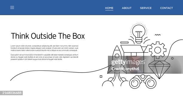 vector set of illustration think outside the box concept. line art style background design for web page, banner, poster, print etc. vector illustration. - surrounded by technology stock illustrations