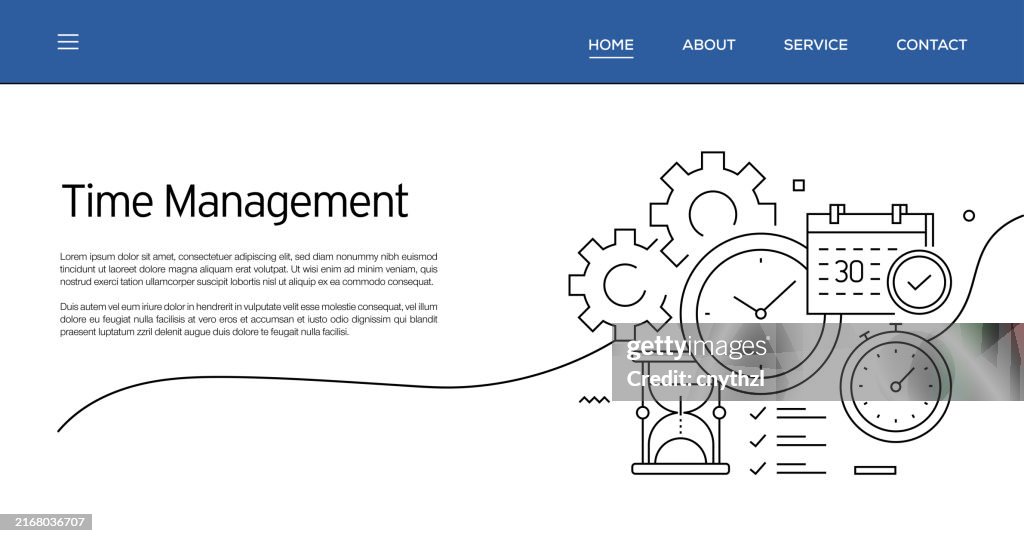 Time Layout Set Vector Set Of Illustration Time Management Concept Line Art Style ...