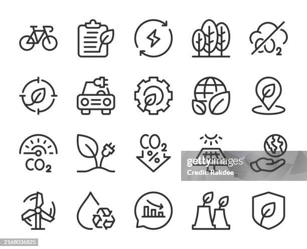 net zero & carbon neutrality - line icons - lightning protection stock illustrations